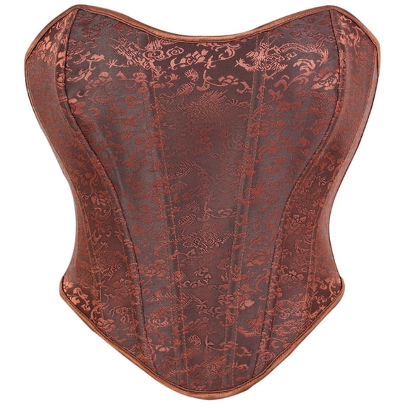 TEAJOPSUU Corsets for Women Vintage Floral Embroidered Overbust Corset Lace Up Back Boned Bustier Top Ladies Fashion Waist Trainer Shapewear A-Coffee