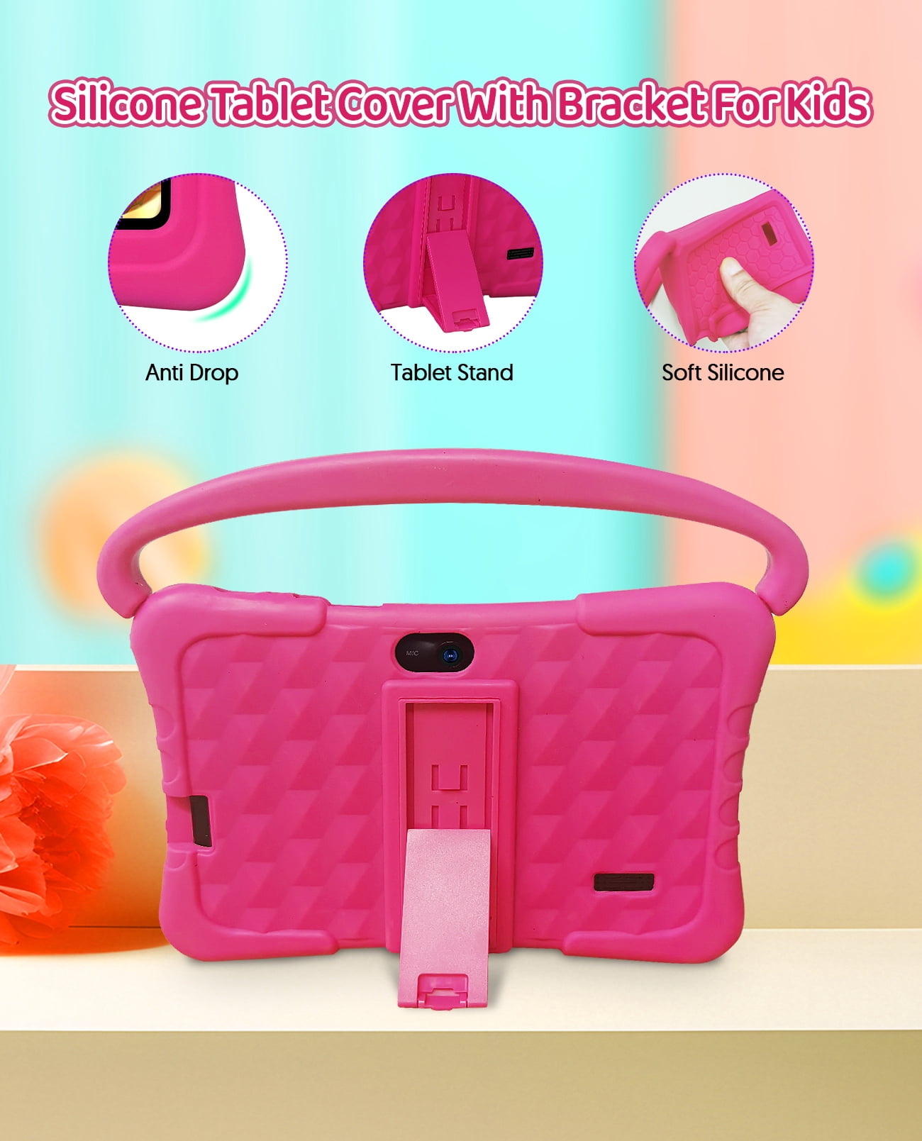 Tedupee Kids Tablet, Android 13 Kids Tablet, Quad Core Processor, 4GB(2G+2G)RAM+32GB ROM Storage, 1024 x 600 Touch Screen, WiFi, Bluetooth（Pink）