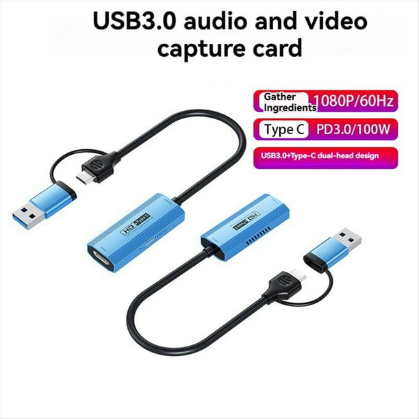 Base de Captura de Video USB 3.0 y USB-C 1080P 4K30Hz con Fuente de Alimentación PD3.0 para una Compatibilidad Versátil con Dispositivos.
