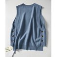 thumbnail image 1 of Suéter sin mangas de cuello redondo para mujer, jersey de punto acanalado de corte alto y bajo, chaleco azul, talla L, busto 44.88, 1 of 5