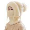 thumbnail image 3 of Women's Winter Plush Hat with Integrated Face Mask and Scarf, Fleece Lined Knit Beanie with Neck Warmer, Cold Weather Balaclava Style Cap, Warm Hooded Mask Hat for Outdoor Activities - White, 3 of 6