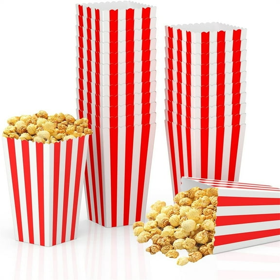 Scheam Paper Popcorn Bucket 36 Pcs Red and White Striped Candy Boxes Cardboard Snack Holder Popcorn Container Party Supplies for Movie Nights Decorations 4.5 × 2.8 inch