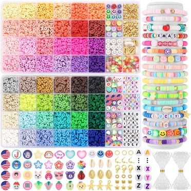 Funtopia 48 Colors Polymer Clay Beads for Jewelry Making, Flat Heishi Beads Bracelet Making Kit, DIY Art Craft Gifts for Women Girls