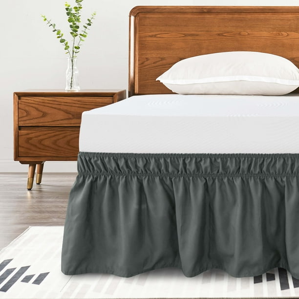 Subrtex Bed Skirt WrapAround Dust Ruffle Elastic 16 Inch Bed Cover