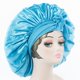 thumbnail image 1 of Gorro de satén, gorro de seda, gorro para el pelo (azul grande), tamaño grande para dormir, gorro de satén, banda elástica para atar para mujeres, cabello trenzado largo y rizado, 1 of 4