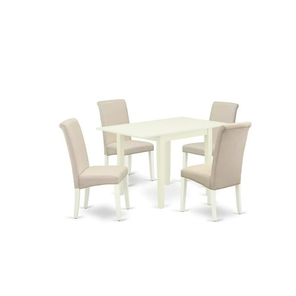 East West Furniture Norden 5-piece Wood Dining Set in Linen White/Cream