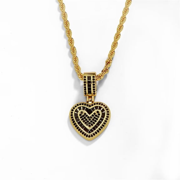 PAURO Heart Necklaces for Women Dainty Delicate Pendant Stainless Steel Cubic Zirconia Sweater Chain Personalized Jewelry Black 2