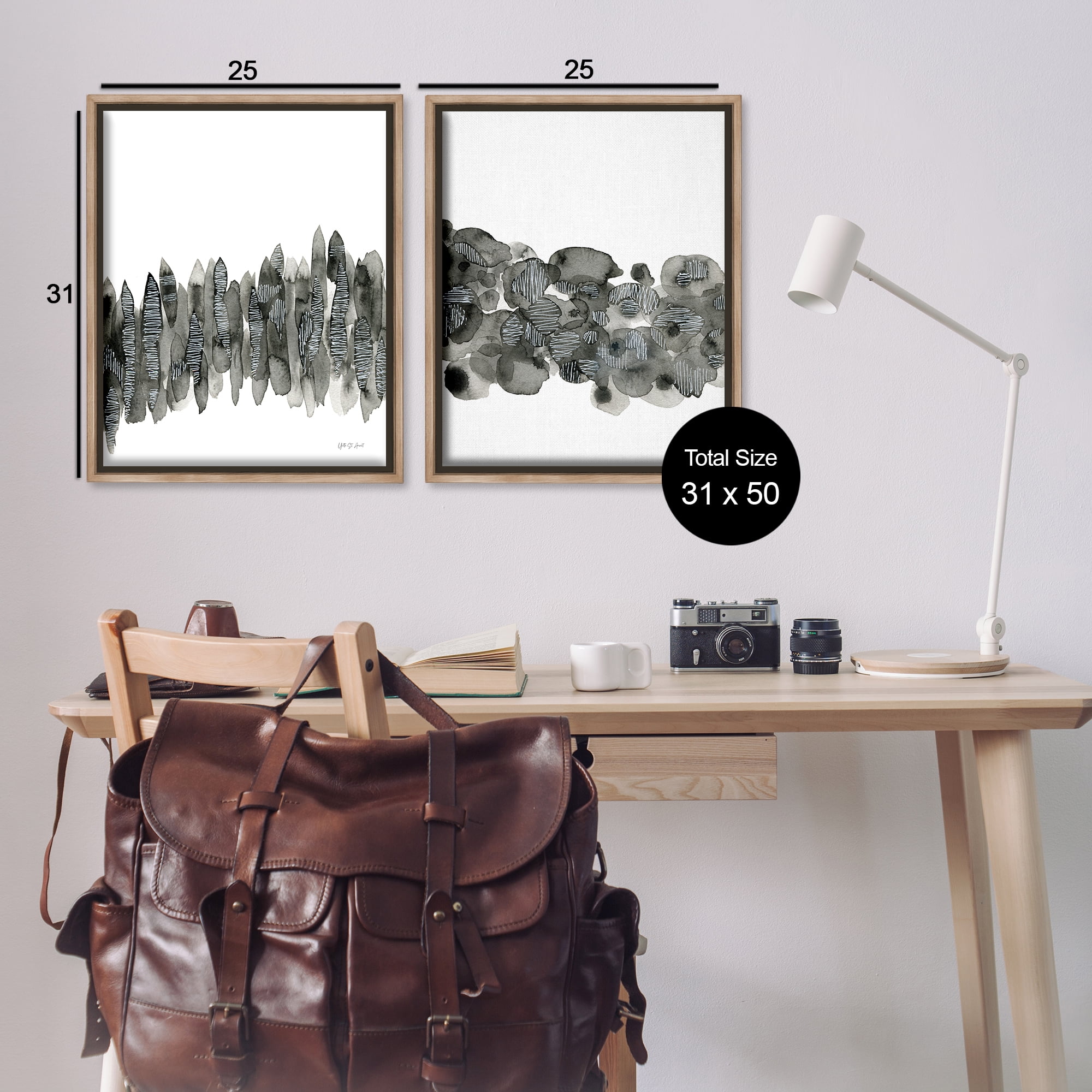 Stupell Industries Abstract Charcoal Kindling Abstract Painting Brown Floater Framed Canvas Art Print Wall Art, 31 x 25, Set of 2