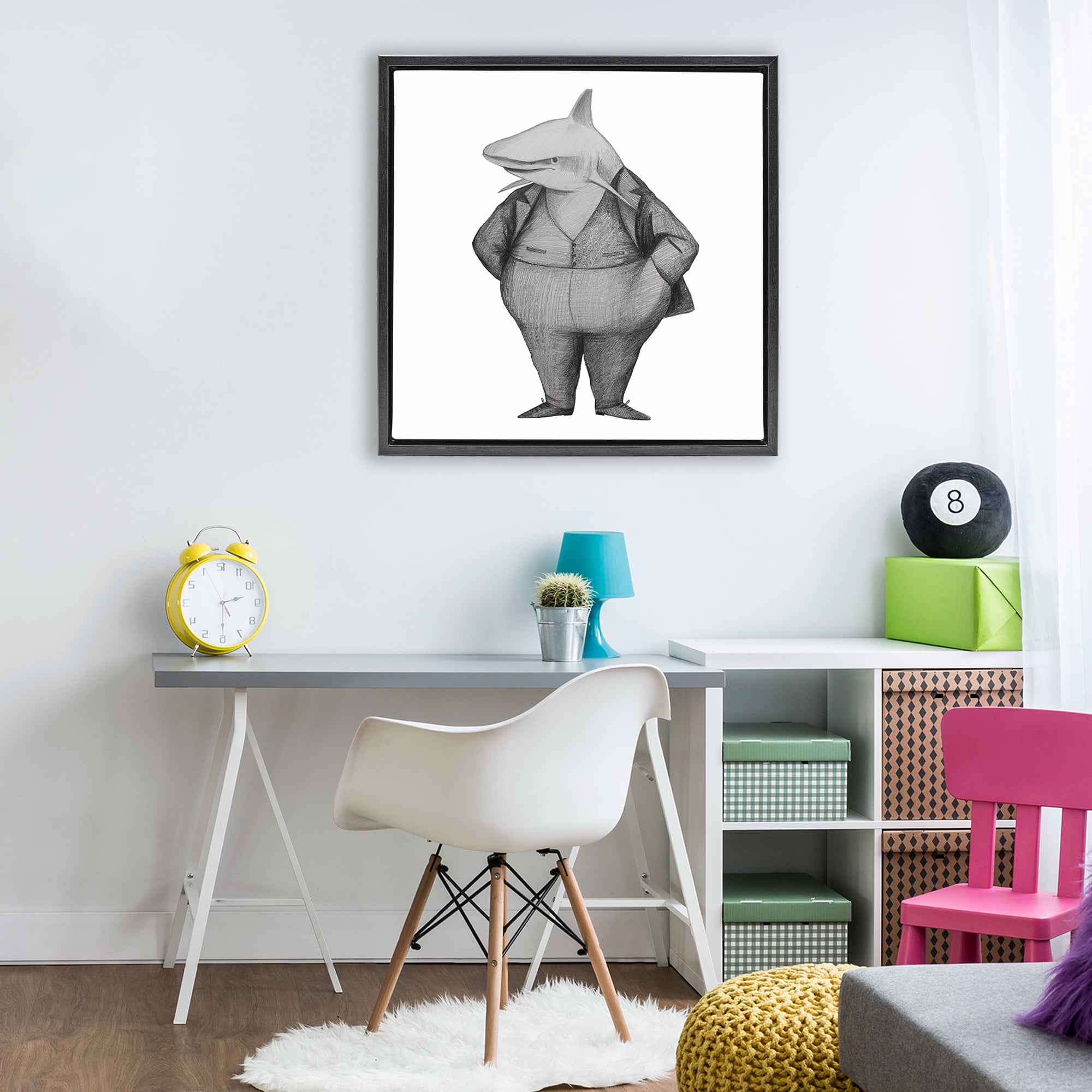 Stupell Industries Shark In Suit Drawing Black Framed Floater Canvas Wall Art, design by Violeta Vollmer