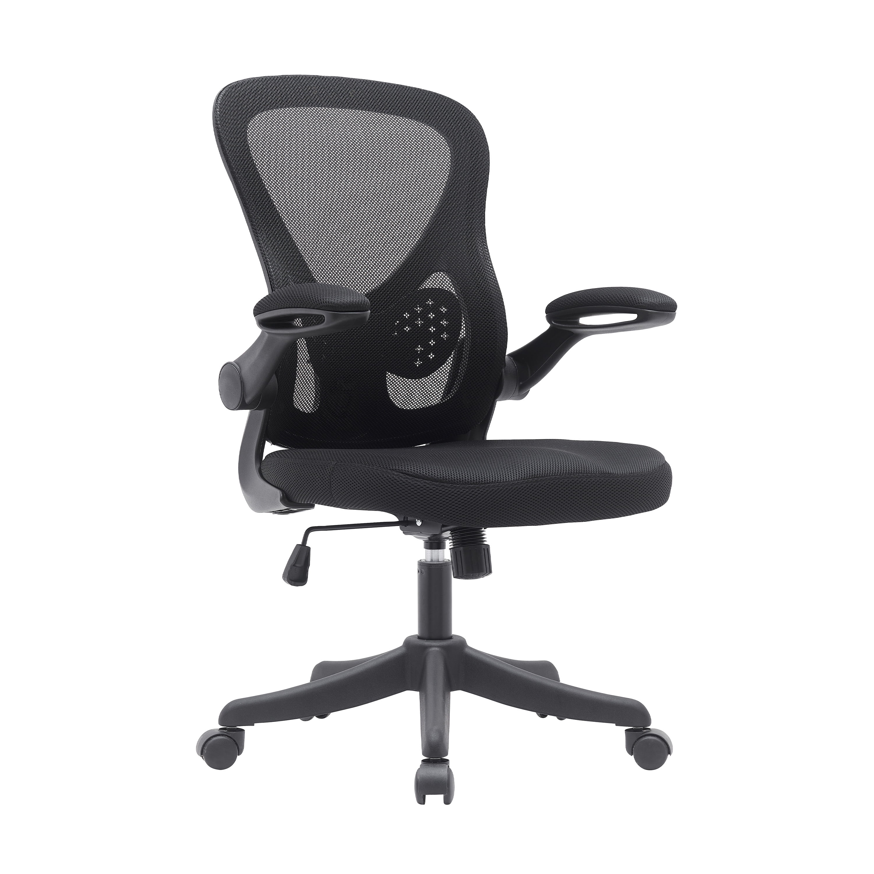 Techni Mobili Black Mesh Office Chair with Lumbar Support and Flip-Up Armrests, RTA-8050-BK