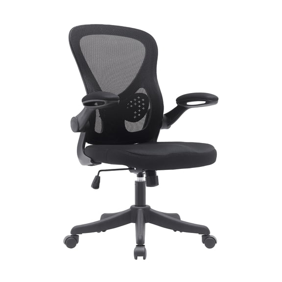 Techni Mobili Black Mesh Office Chair with Lumbar Support and Flip-Up Armrests, RTA-8050-BK