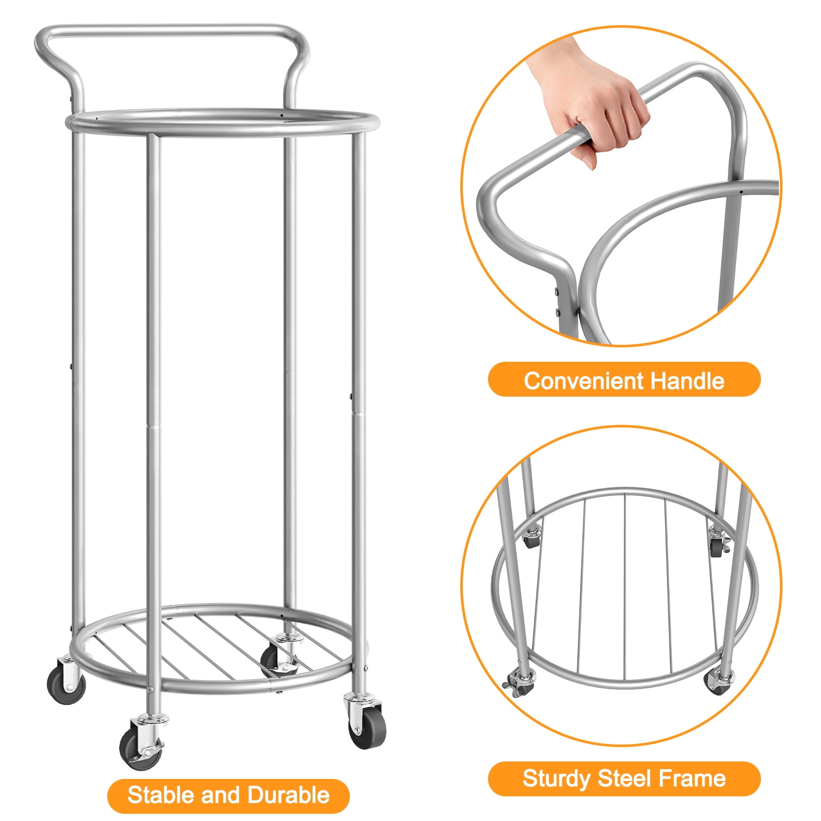 BGTREND 110L Rolling Laundry Hamper with Removable Bag, Round Steel Frame and Handle, Beige