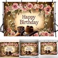 thumbnail image 5 of Rustic Western Themed Birthday Backdrop Retro Happy Birthday Cowgirl Photography Background Roses Hats Boots Boho Bday Party Decorations Banner Cake Table Decor Studio Photobooth Props Gift, 5 of 5
