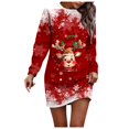 thumbnail image 1 of Wyzesi Robes Noires pour Femmes Cocktail Courtes Robe Chandail de Noël Imprimée pour Femmes Col Rond Manches Longues Ample Sans Capuche Robe Décontractée Robes pour Femmes avec Poches et Manches, 1 of 5