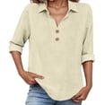 thumbnail image 2 of Womens 3/4 Sleeve Shirts Business Lapel Collared Solid Color Button Down Fashion Tops Dressy Casual Spring Blouses, 2 of 5