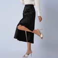 thumbnail image 5 of Ahabrexf Satin Pencil Skirt for Women High Waist Asymmetrical Slit Midi Skirt Solid Color, 5 of 7