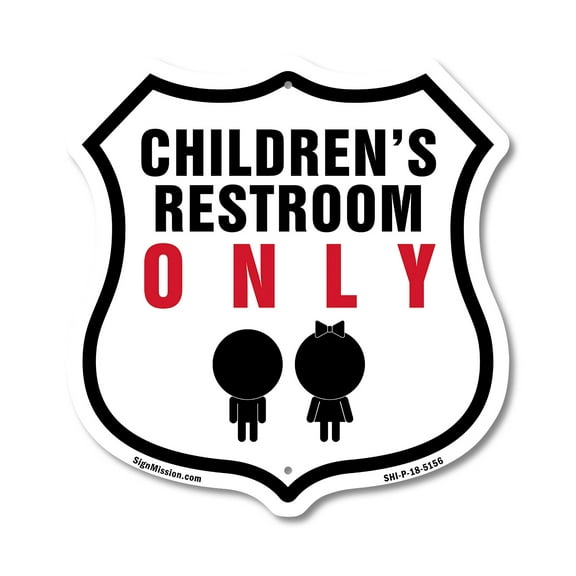 Children's Restroom Only (2 Pack) 12 inch X 12 inch Shield-Shaped Rust-Free Aluminum Metal Signs Weather Resistant Made in the USA