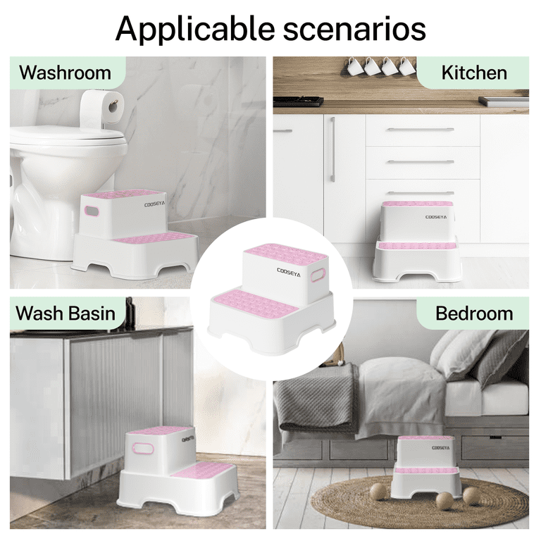 COOSEYA 2-Tier Step Stool for Kids, Toddler Step Stool, 2 Pack