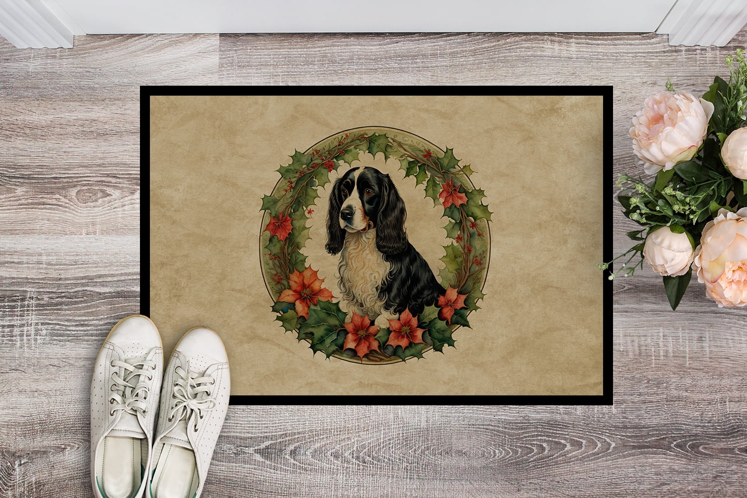Carolines Treasures DAC2443MAT 18 x 27 in. Unisex Welsh Springer Spaniel Christmas Flowers Doormat