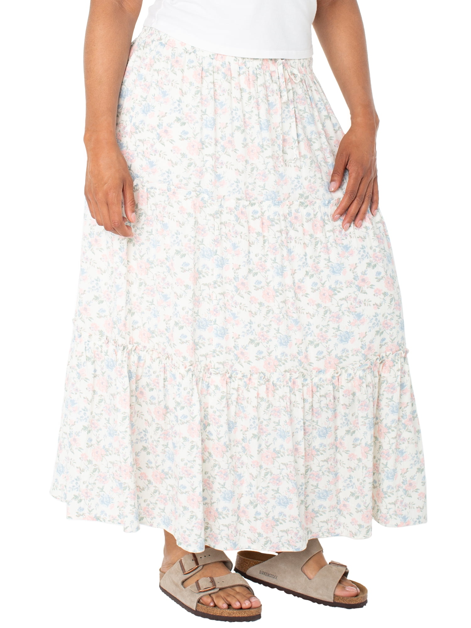 Celebrity Pink Women's and Women's Plus Floral Print Tiered Maxi Skirt, Sizes XS-4X