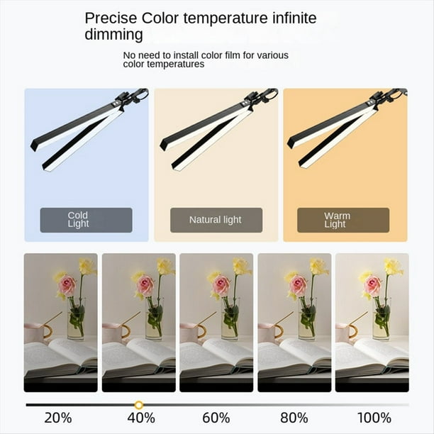 Lámpara de Escritorio con Abrazadera Lámpara Escritorio Doble Cabeza Lámpara de Escritorio LED Protección para los Ojos Luz de Escritorio 10 Brillos 3 Colores
