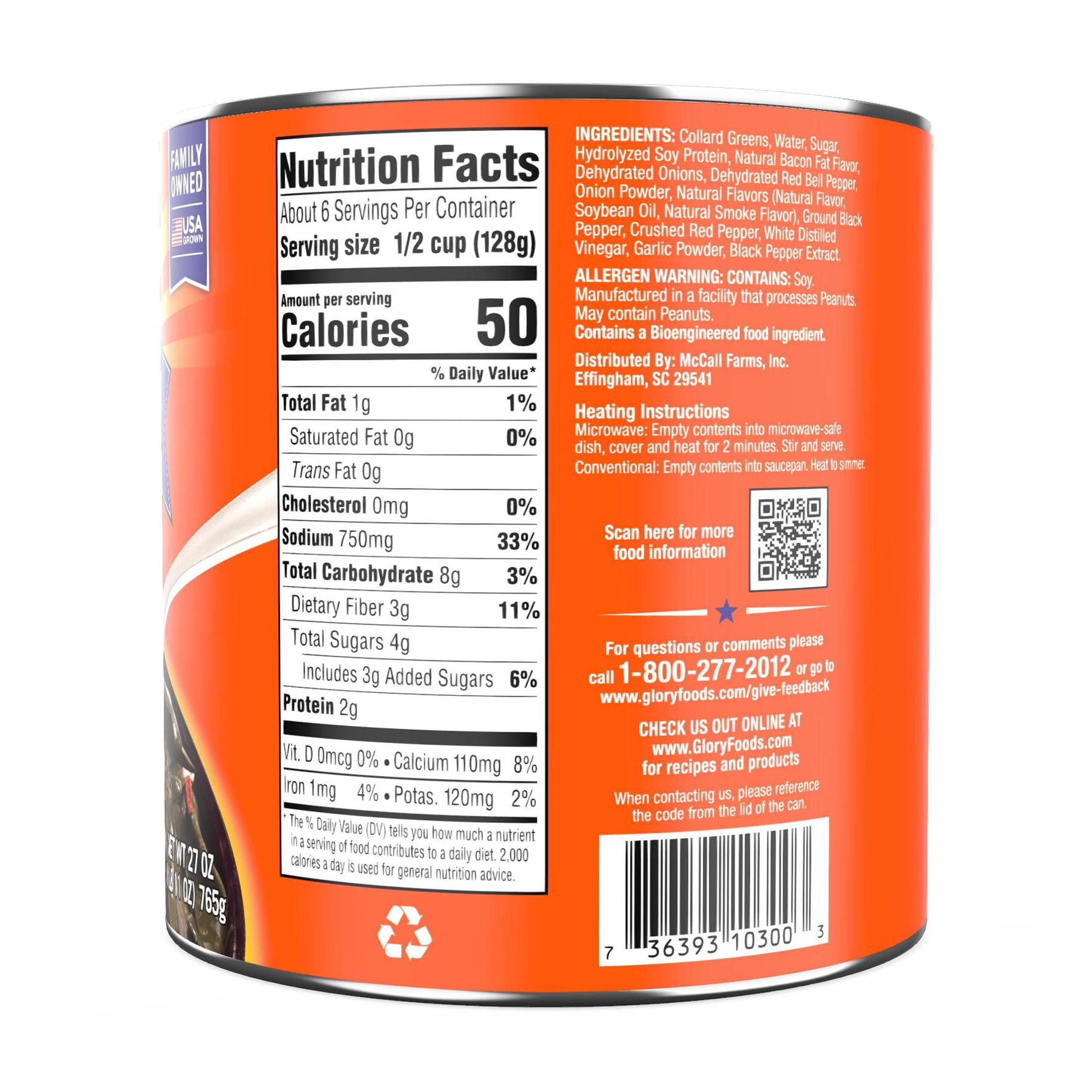 (5 pack) Glory Foods Canned Seasoned Collard Greens, 27 oz Can