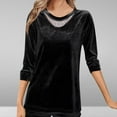 thumbnail image 2 of Plus Size Women Velvet Dressy Tops Long Sleeve Round Neck Tunic Shirts Lace Patchwork Trendy Casual Pullover Elegant Blouses Black,XXXL, 2 of 6