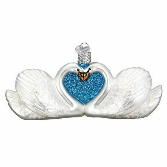 Old World Christmas Glass Blown Ornament, (#16137) Swans in Love, 5.5"