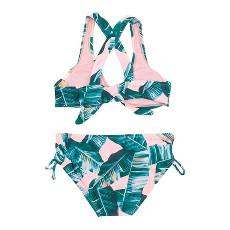 

Honeeladyy Savings Toddler Girls Kids Swimsuit Tropical Leaves Print Beach Cross Bandage Split Suit