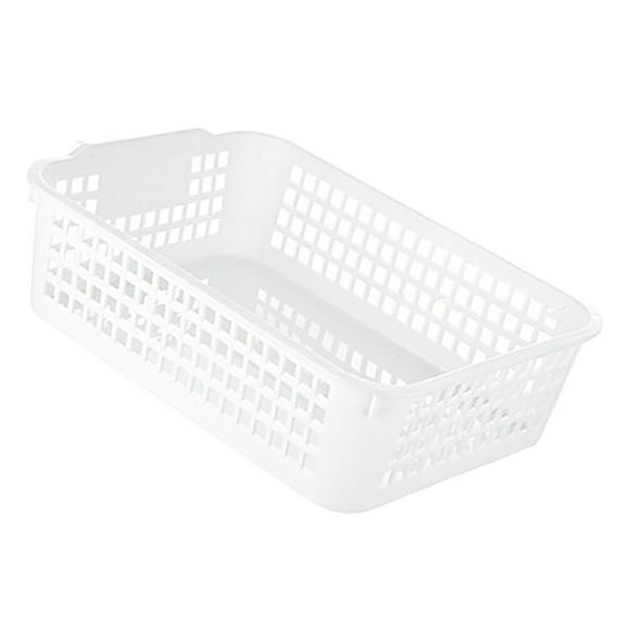 Storage Basket, Plastic Rectangular Stackable Hollow Basket with Handle Household Organizer for Kitchen, Shelves, Countertops, Desktops, Cabinets,