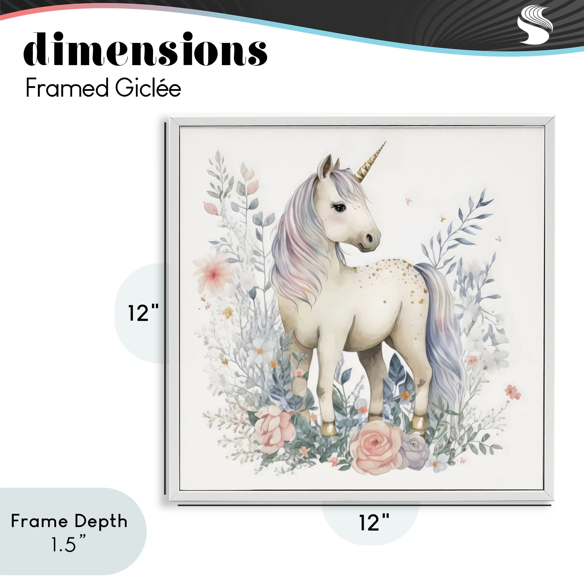 Stupell Industries Unicorn in Delicate Floral Forest White Framed Giclee Art, design by Creative Studio