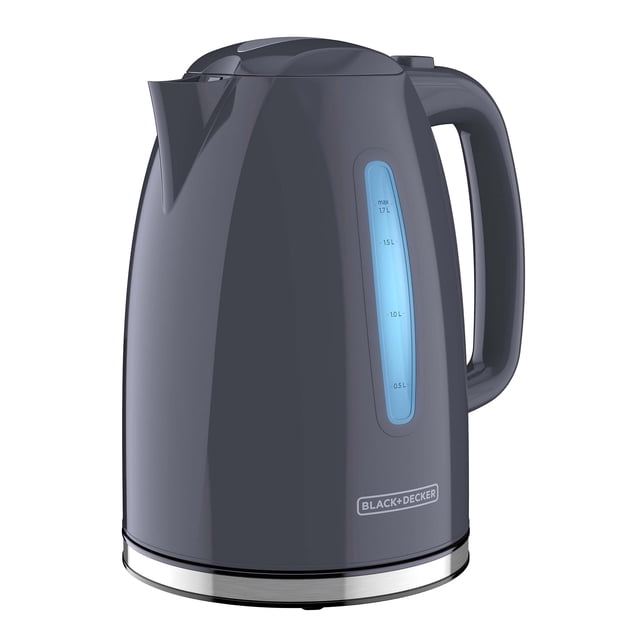 BLACK+DECKER 1.7L Cordless Electric Kettle, KE1555GY, Water Window, Rapid Boil, Auto Shutoff, Grey