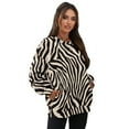 thumbnail image 7 of Xoenoiee Brown Zebra Stripe Print Crewneck Sweatshirts for Women Long Sleeve Pockets Tops 2025 Fall Fashion Clothes Drop Shoulder Winter Pullover, Size S, 7 of 7
