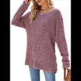 thumbnail image 3 of Suéter de Punto con Abertura Lateral Y2K para Mujer, Cuello Redondo, Larga, Blusa de Punto Liso con Abertura Lateral, Túnicas Vino Tinto S, 3 of 10