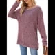 thumbnail image 3 of Suéter de Punto con Abertura Lateral Y2K para Mujer, Cuello Redondo, Larga, Blusa de Punto Liso con Abertura Lateral, Túnicas Vino Tinto L, 3 of 10