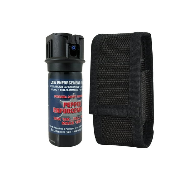 Pepper Enforcement 2 oz. Splatter Stream Pepper Spray with Belt Loop Holster for Self Defense - Maximum Strength 10% OC Formula, Flip Top Safety Tactical Design, Personal Protection Devices