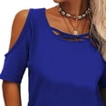 thumbnail image 3 of Camiseta de manga corta de Color puro para mujer, blusa de manga corta holgada y transpirable con hombros descubiertos, color liso, azul brillante XXL, 3 of 6