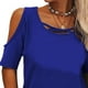 thumbnail image 3 of Camiseta de manga corta de color puro para mujer, blusa de manga corta holgada y transpirable con hombros descubiertos, color liso, azul brillante M, 3 of 6