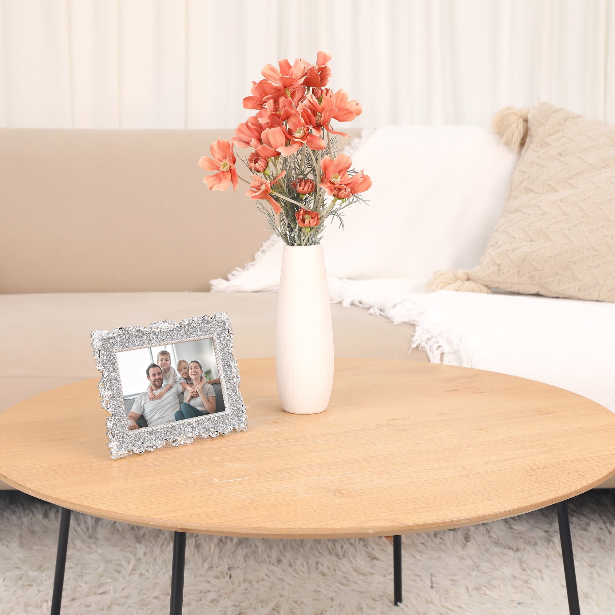 Unique Bargains Plated Picture Frame with Crystal Photo Frames Silver Rectangle 4.5x6.5 in
