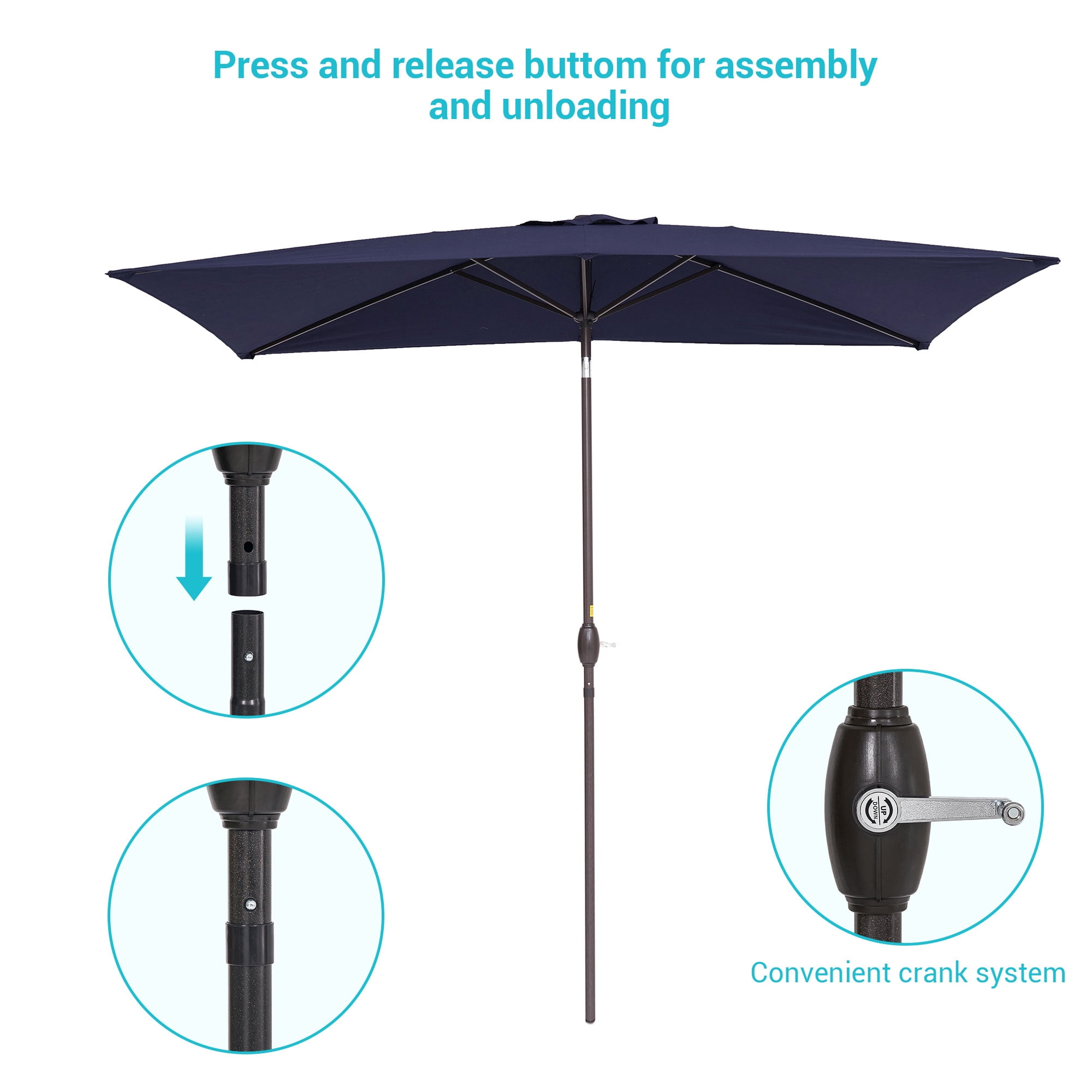 CHYVARY 10 x 6.5ft Patio Rectangular Umbrella Patio Market Outside Table Umbrella for Deck, Poolside and Patio, Navy Blue