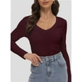 thumbnail image 5 of Womens Fall Deep V Neck Long Sleeve Shirts Modal Slim Fit Basic Tee Tops, 5 of 6
