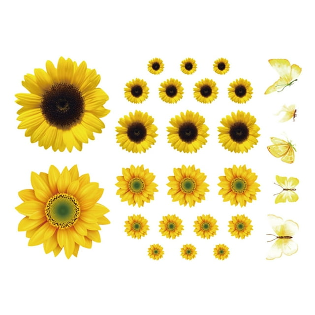 WIFKLSIIPG Sunflower Wall Stickers with 3D Butterfly, 27 PCS Removable Yellow Flower Wall
