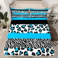 thumbnail image 2 of Manfei Wildlife Leopard Zebra 3pcs Twin Sheet Sets for Female Men,Animal Print Patchwork Twin Fitted Sheet,Geometric Stripes Breathable Flat Sheet,Breathable Home Decor, 2 of 7