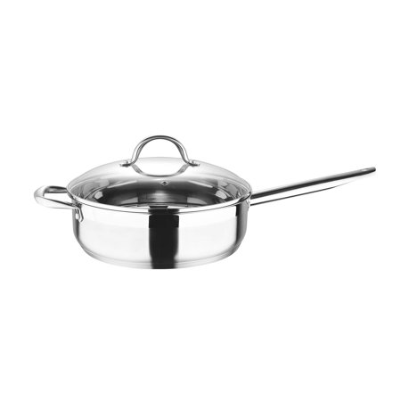 Gourmet by Bergner - 5 Qt Stainless Steel Saute Pan with Vented Glass Lid and Helper Handle, 5 Quarts, 11 Inches, Polished