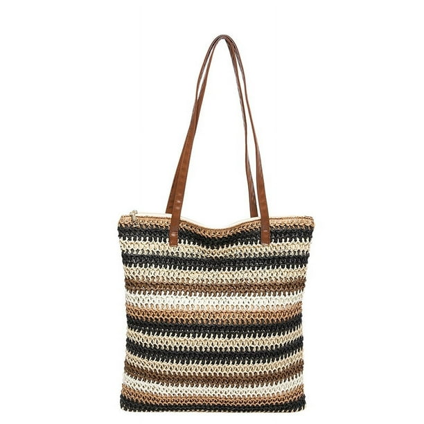 Bolso Playa Paja Tejido A Rayas Bohemio para Mujer