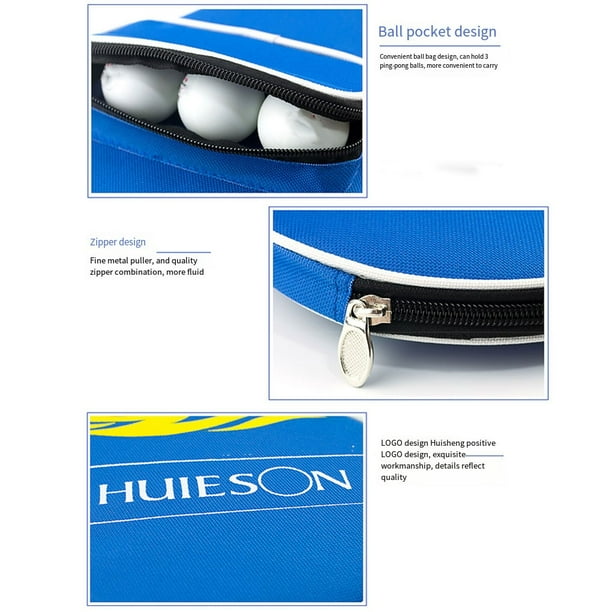 Housse Raquette Ping-Pong Oxford – Sac Rangement Pour 1 Raquette + 3 Balles, Rembourrage Éponge, Fermeture Éclair, Noir/Bleu