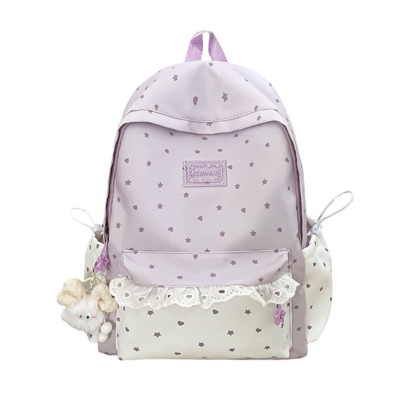 Weebloom Polka Dot School Backpack For Kids Teen Girls Cute Style Lace Trim Lightweight Casual Daypack Large Bookbag Middle High School College Purple