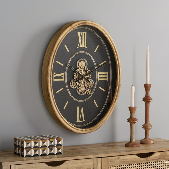 SEI Effi 18.5" x 25" Gear Wall Clock, Black/Gold
