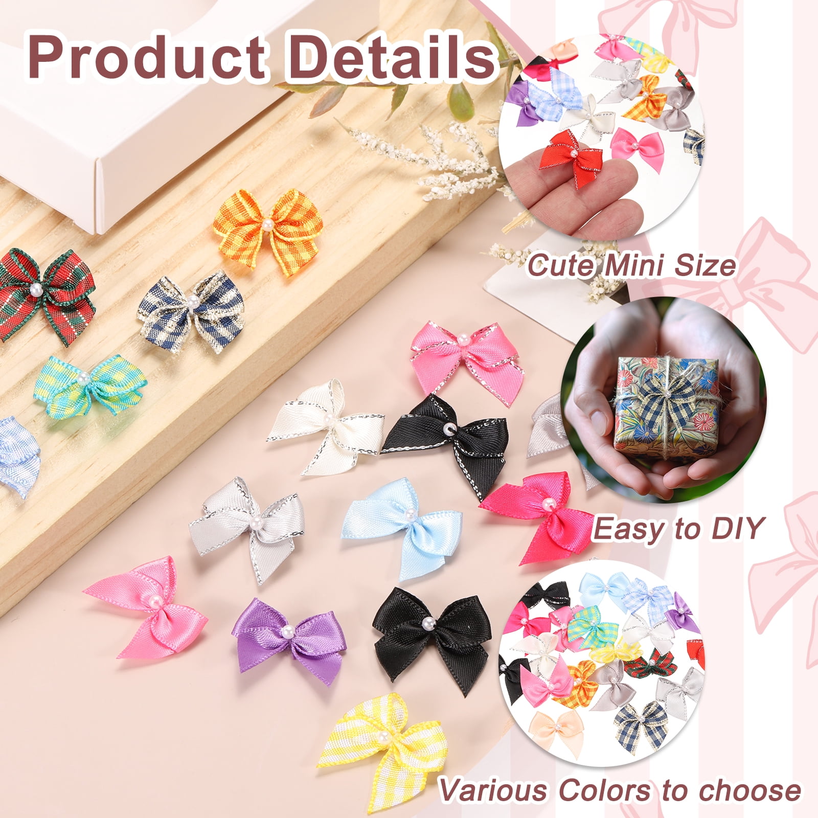 Uxcell 100 Pcs Mini Rose Red Ribbon Bows with Pearl 1" Ribbon Flowers Appliques for Crafts DIY Hair Bows Sewing Wedding Party Christmas Decoration