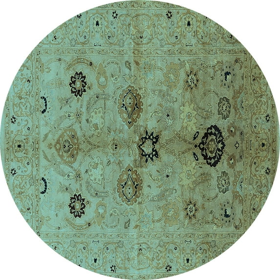 Ahgly Company Indoor Round Oriental Light Blue Industrial Area Rugs, 7' Round